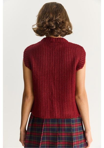 Kadın Önden Bağlamalı Cep Detaylı Triko Yelek