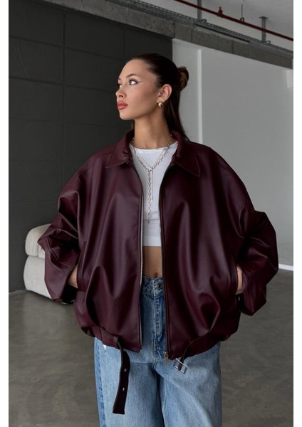 Kadın Oversize Deri Ceket– Oversize Relax Fit, Fermuarlı Kemer Detaylı Günlük Kadın Ceket modelleri