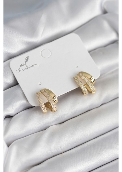 Zirkon Taşlı Gold Renk Kadın Küpe - TJ-BKP11304