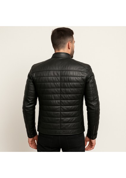 Hakiki Deri Siyah Erkek Fermuarlı Motosiklet Tarzı Ceket fiyatları