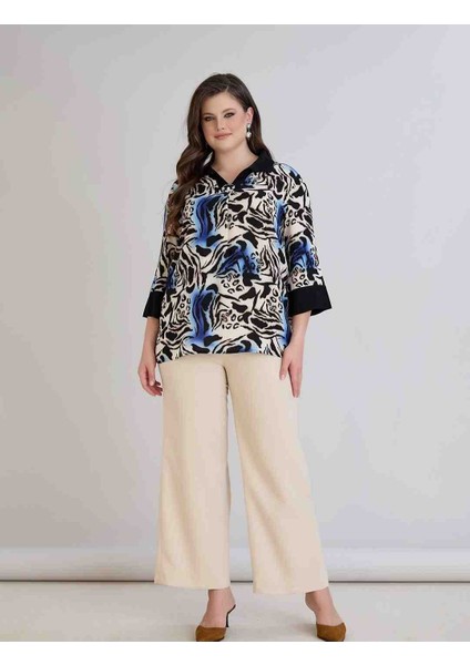 Kadın Büyük Beden Desenli Polo Yaka Bluz fiyatları