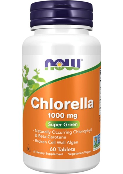 Foods Chlorella 1000 Mg Naturally Chlorophyll, Beta-Carotene, Mixed Carotenoids, Vitamin C, Iron And Protein, 60 Tablets