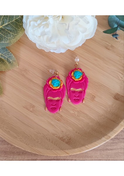 Frida Kısa Boy El Yapımı Fuşya Tasarım Küpe - Farklı ve Şık fiyatları