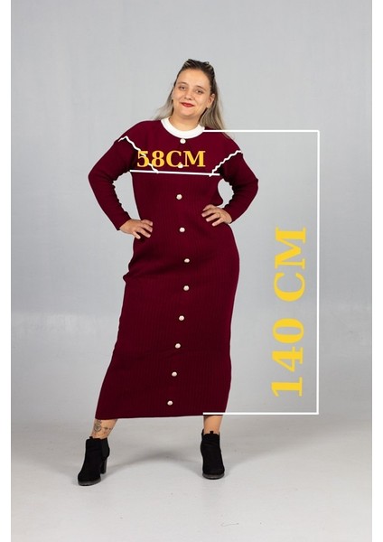 Bebe Yaka Triko Elbise Şık ve Rahat Büyük Beden Bordo Triko Elbise fiyatları