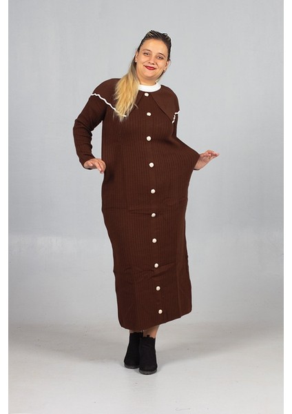 Bebe Yaka Triko Elbise Şık ve Rahat Büyük Beden Bordo Triko Elbise modelleri