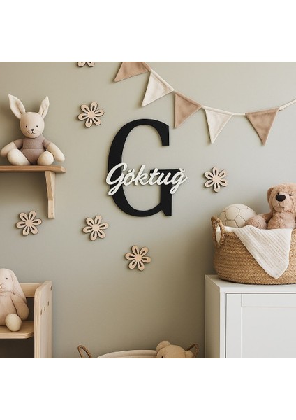 Isme Özel Çocuk ve Bebek Odası Harf Üzeri Isimli Kapı ve Duvar Kapı Süsü Pano Isimlik-Siyah