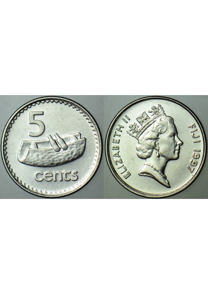 Fiji 5 Cent 1997 Kraliçe Iı. Elizabeth 19.4 Mm. Çilaltı