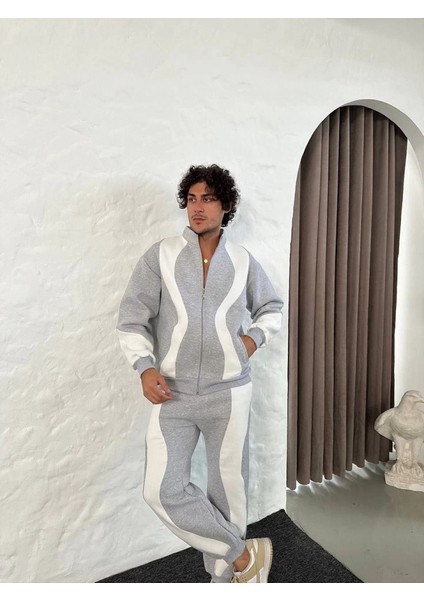 Erkek Premium Parçalı Eşofman Takım - Dik Yaka Fermuarlı Sweatshirt, - Gri fiyatları