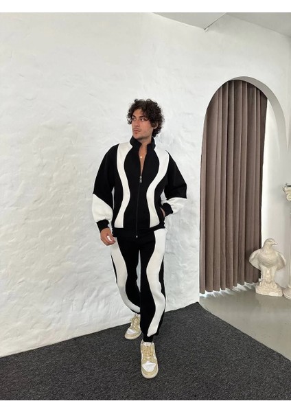 Erkek Premium Parçalı Eşofman Takım - Dik Yaka Fermuarlı Sweatshirt, - Siyah indirimleri