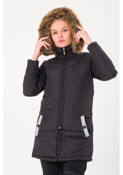 Kışlık Kürk Yaka Şişme Kadın Mont