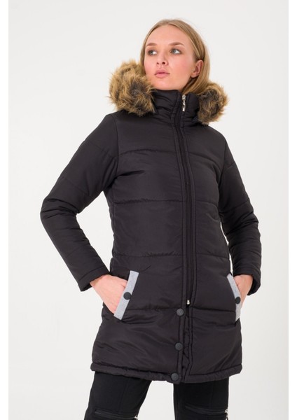 Kışlık Kürk Yaka Şişme Kadın Mont