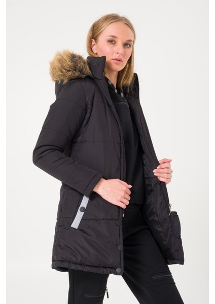 Kışlık Kürk Yaka Şişme Kadın Mont