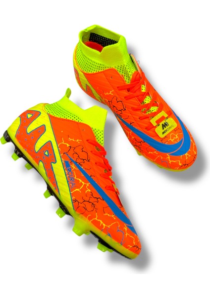 Çoraplı Halısaha & Çimsaha Krampon Turuncu Sarı Desenli