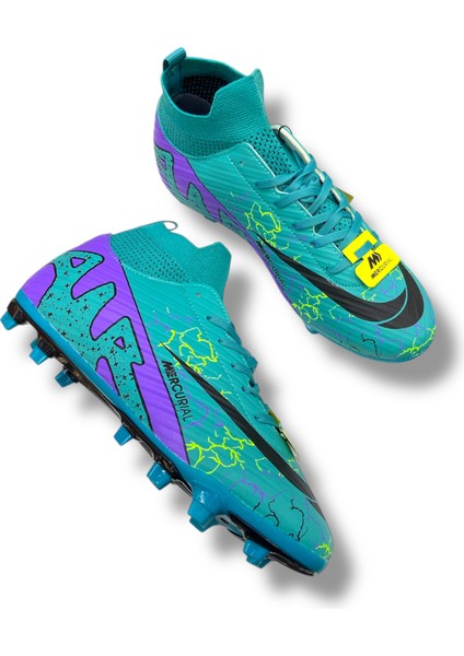 Çoraplı Halısaha & Çimsaha Krampon Turkuaz Mor Desenli