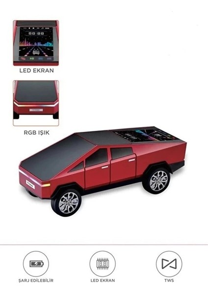 D68 Cyber Model Araba Tasarımlı Bluetooth Hoparlör 15W Güçlü Ses Rgb LED /tws/usb Kırmızı