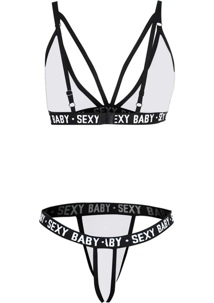 Kadın Beyaz Yazı Detaylı Ipli Sütyen Takımı – Modern, Konforlu ve Günlük Kombinlere Uygun