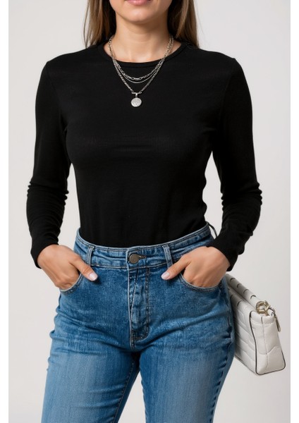 Kadın Siyah Uzun Kollu Fit Basic Crop Top Bluz fiyatları