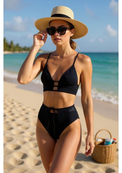 Kadın Siyah Yüksek Bel Özel Bikini Takımı – Modern, Konforlu ve Günlük Kombinlere Uygun