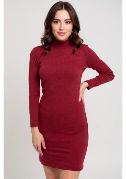 Kadın Bordo Kaşkorse Balıkçı Yaka Uzun Kollu Bodycon Mini Elbise – Şık, Rahat ve 4 Mevsim fiyatları