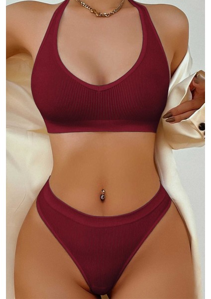 Kadın Bordo Seamless Tanga Sütyen Takım – Modern, Konforlu ve Günlük Kombinlere Uygun