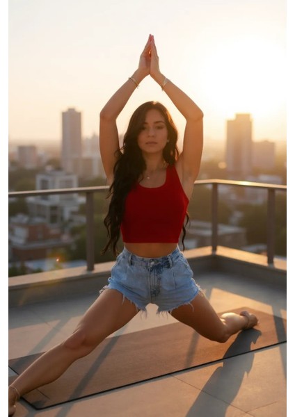 Kadın Kırmızı Kare Yaka Crop Top Bluz – Şık, Rahat ve Kolay Kombinlenebilir