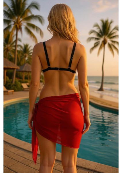 Kadın Kırmızı Transparan Belden Bağlamalı Pareo – Modern ve Şık Tasarım fiyatları