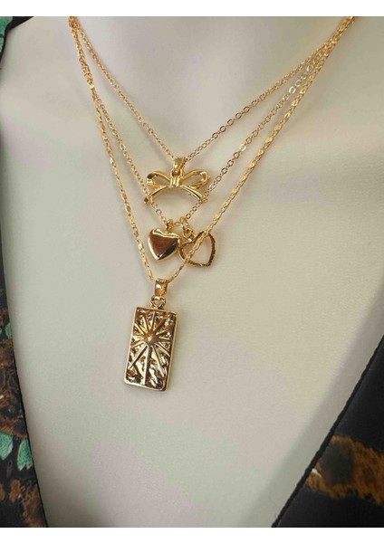 3'lü Charm Kolye , Kurdele Kolye , Kalpli Kolye , Zarif Minimalist Kolye modelleri