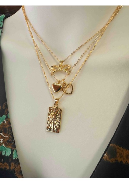 3'lü Charm Kolye , Kurdele Kolye , Kalpli Kolye , Zarif Minimalist Kolye fırsatları