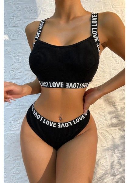 Kadın Siyah Çapraz Sırt ve Love Yazı Detaylı Iç Çamaşır Takımı – Modern, Konforlu indirimleri