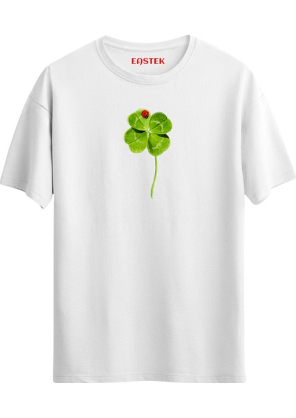 Dört Yapraklı Yonca ve Uğur Böceği Baskılı T-Shirt, Erkek Tişört, Kadın Tişört, Unisex T-Shirt