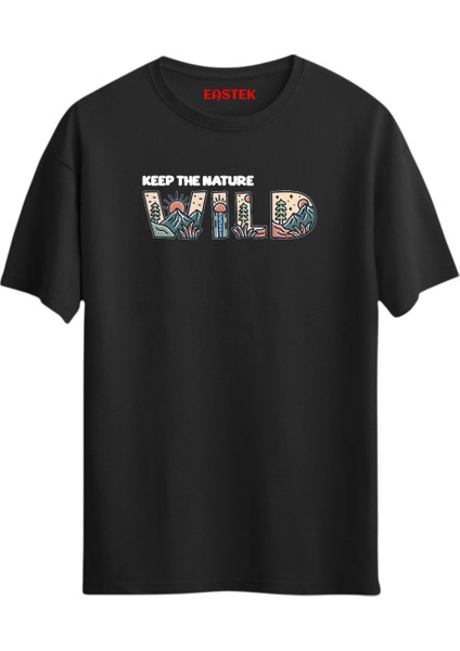 Keep The Nature Baskılı Unisex Yazılı Tasarım T-Shirt