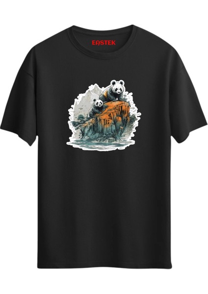 Cute Panda Baskılı Tasarım T-Shirt