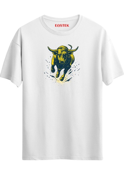 Sarı Lacivert Kadıköy Boğası Tasarım T-Shirt, Erkek Tişört, Kadın Tişört, Unisex T-Shirt