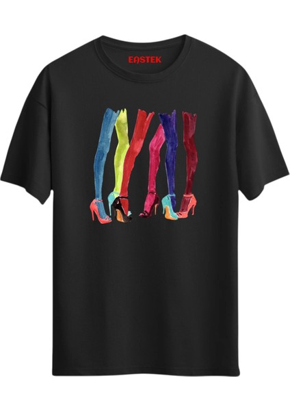 Kadın Topuklu Ayakkabı Renkli Çizim T-Shirt, Erkek Tişört, Kadın Tişört, Unisex T-Shirt