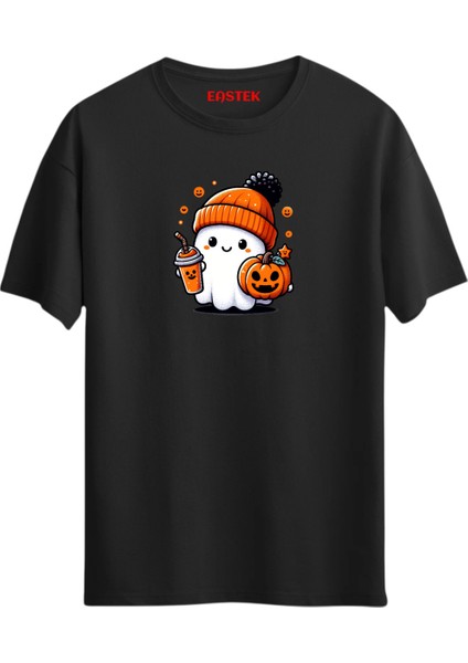 Halloween Pumpkin Ghost Print Funny Crewneck T-Shirt, Erkek Tişört, Kadın Tişört, Unisex T-Shirt
