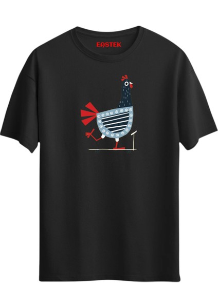 Desenli Tavuk Tasarım T-Shirt, Erkek Tişört, Kadın Tişört, Unisex T-Shirt