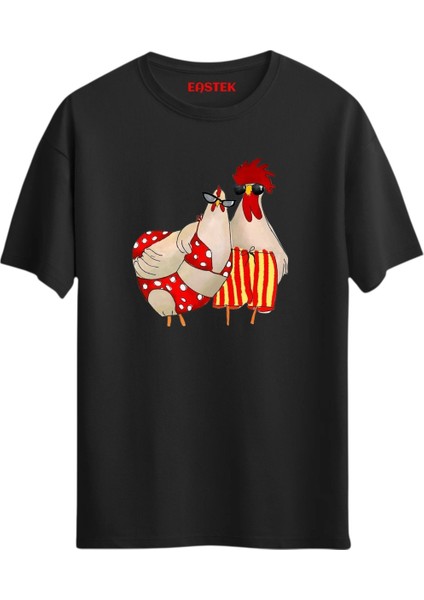 Yaz Tatili Horoz Ailesi T-Shirt, Erkek Tişört, Kadın Tişört, Unisex T-Shirt