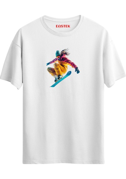 Snowboarding Girl Baskılı Tasarım T-Shirt