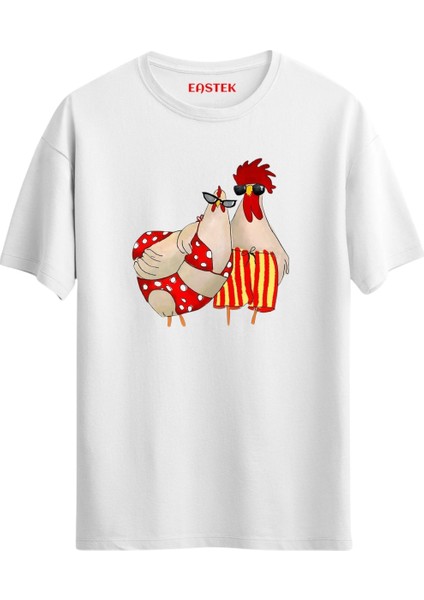 Yaz Tatili Horoz Ailesi T-Shirt, Erkek Tişört, Kadın Tişört, Unisex T-Shirt