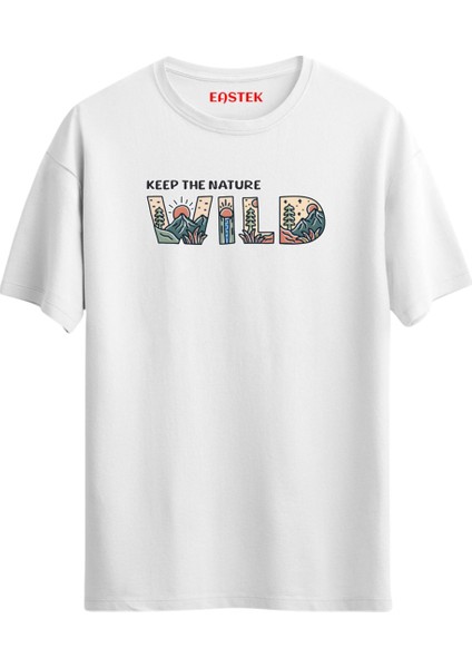 Keep The Nature Baskılı Unisex Yazılı Tasarım T-Shirt