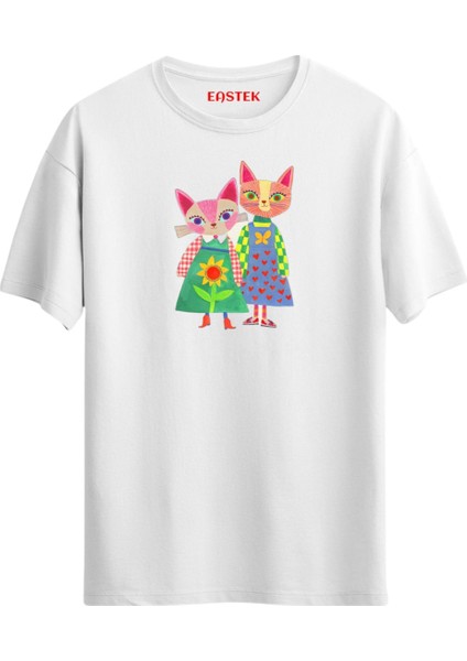 Tasarım Kedi Çifti Tasarım T-Shirt, Erkek Tişört, Kadın Tişört, Unisex T-Shirt