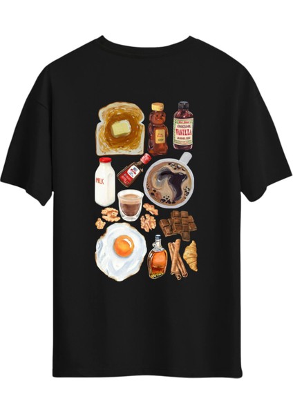 Breakfast Mood Sırt Baskılı Tasarım T-Shirt, Erkek Tişört, Kadın Tişört, Unisex T-Shirt