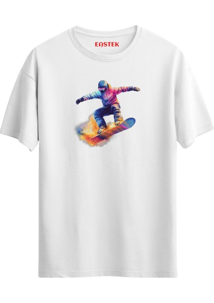 Snowboarding Man Baskılı Tasarım T-Shirt