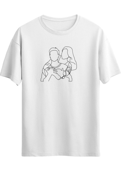 Çift Sevgililer Baskılı Unisex Tişört