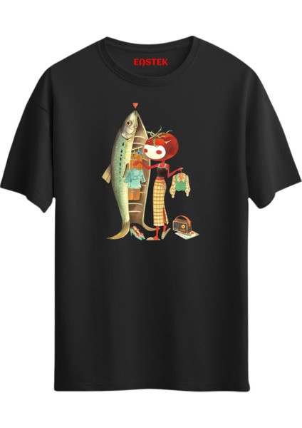 Whimsical Tomato And Fish T-Shirt, Erkek Tişört, Kadın Tişört, Unisex T-Shirt