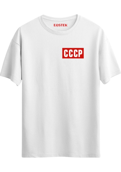 Unisex Cccp Minimal Baskılı Beyaz Tshirt
