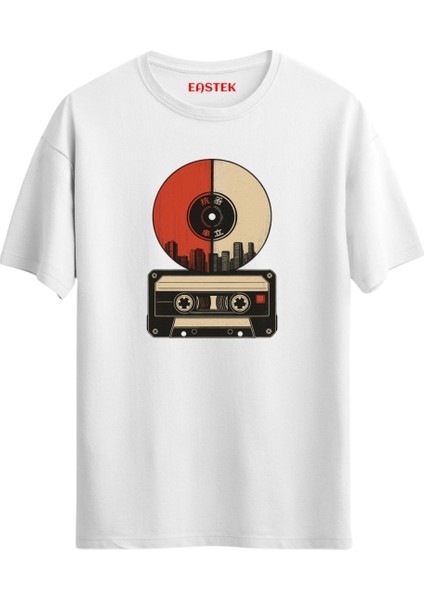 Vintage Cassette & Vinyl Art Unisex Baskılı Tasarım T-Shirt