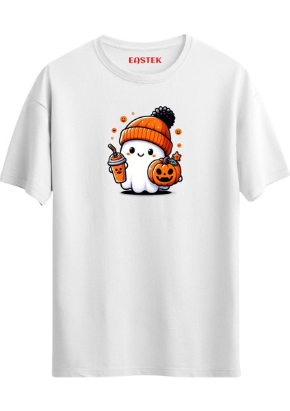 Halloween Pumpkin Ghost Print Funny Crewneck T-Shirt, Erkek Tişört, Kadın Tişört, Unisex T-Shirt