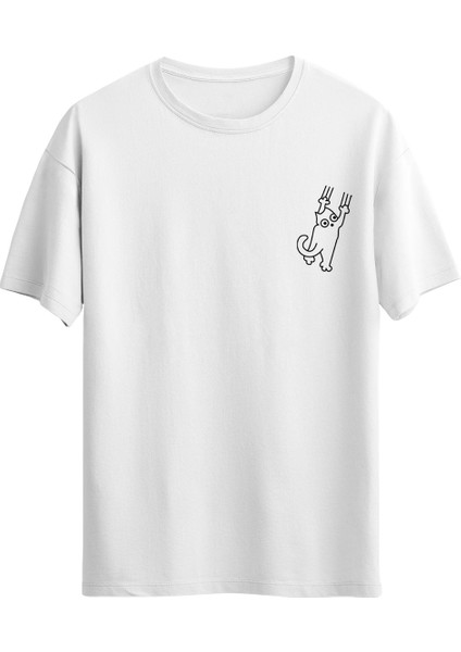 Cat Scratch Baskılı Beyaz Tshirt