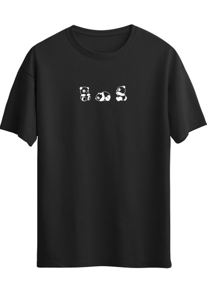 Panda Vibes Baskılı Siyah Tshirt
